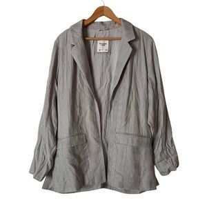 Abercrombie & Fitch linen tartan plaid relaxed jacket open blazer, XL
